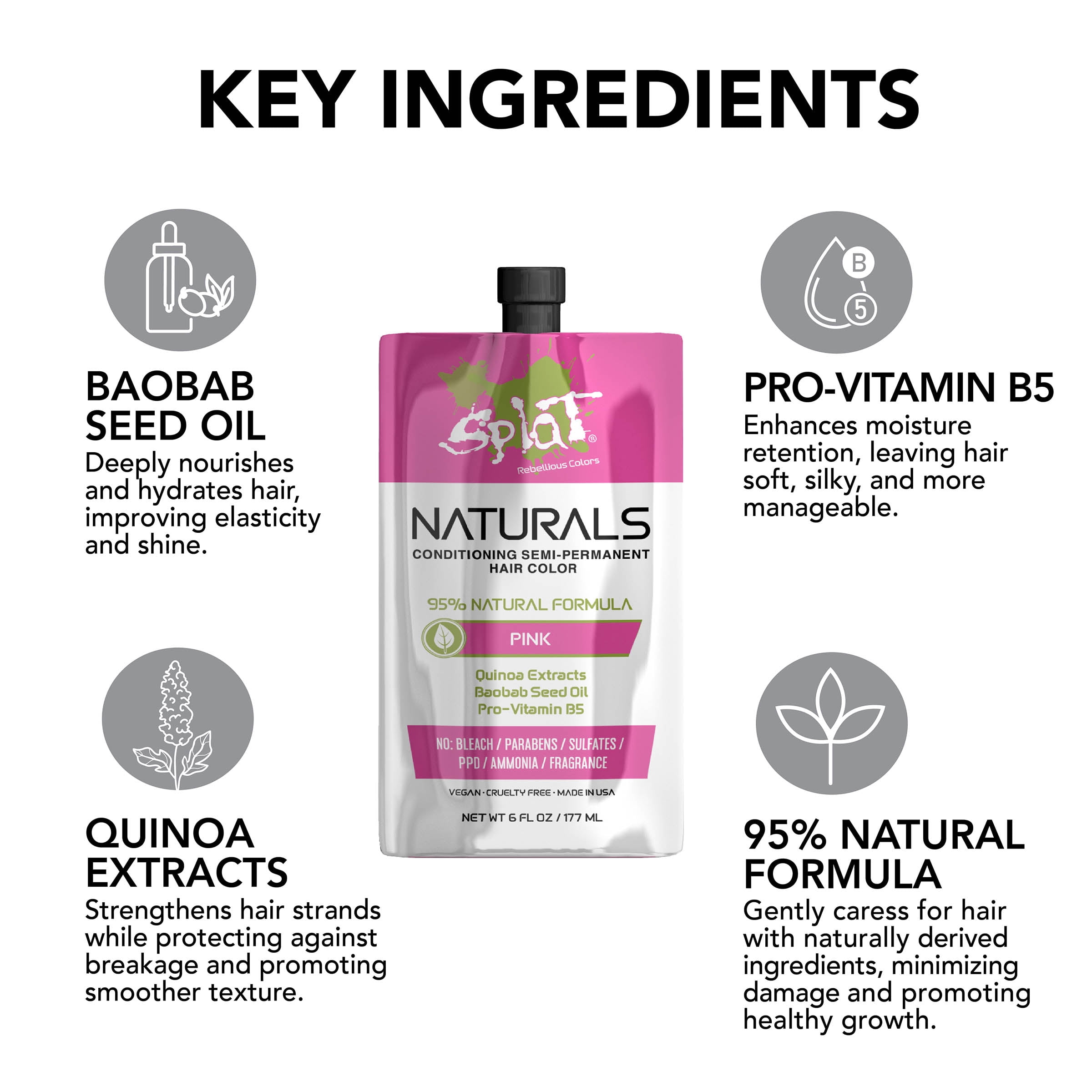 Splat Naturals Conditioning Hair Color, Semi-Permanent Hair Dye, Pink, 6 fl oz Pouch