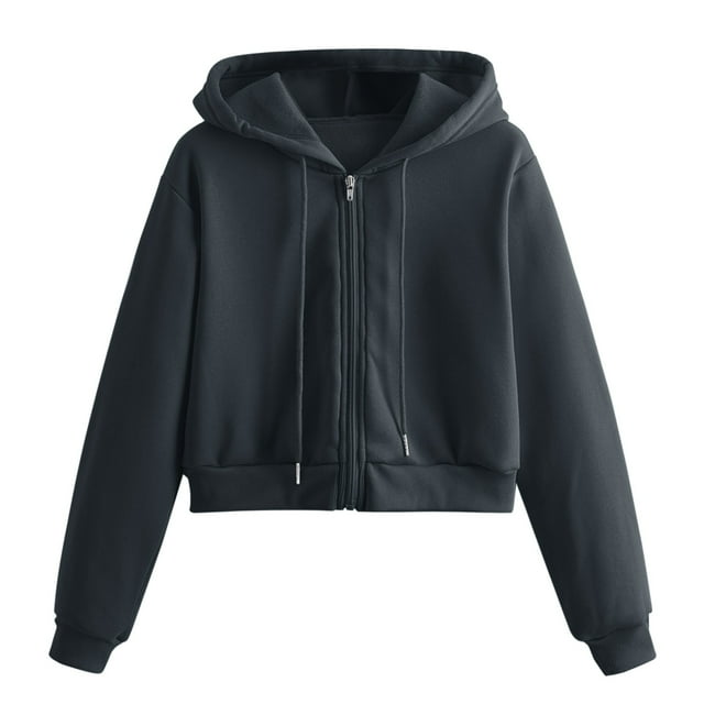 Women Casual Solid Long Sleeve Zipper Hooded Sweatshirt Tops