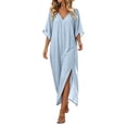 thumbnail image 3 of Tqcoqu Women's Beach Vacation Midi Dresses,V Neck Side Slit Kaftan Cover Up Dress,Light Blue Women's S-XXXL, 3 of 10