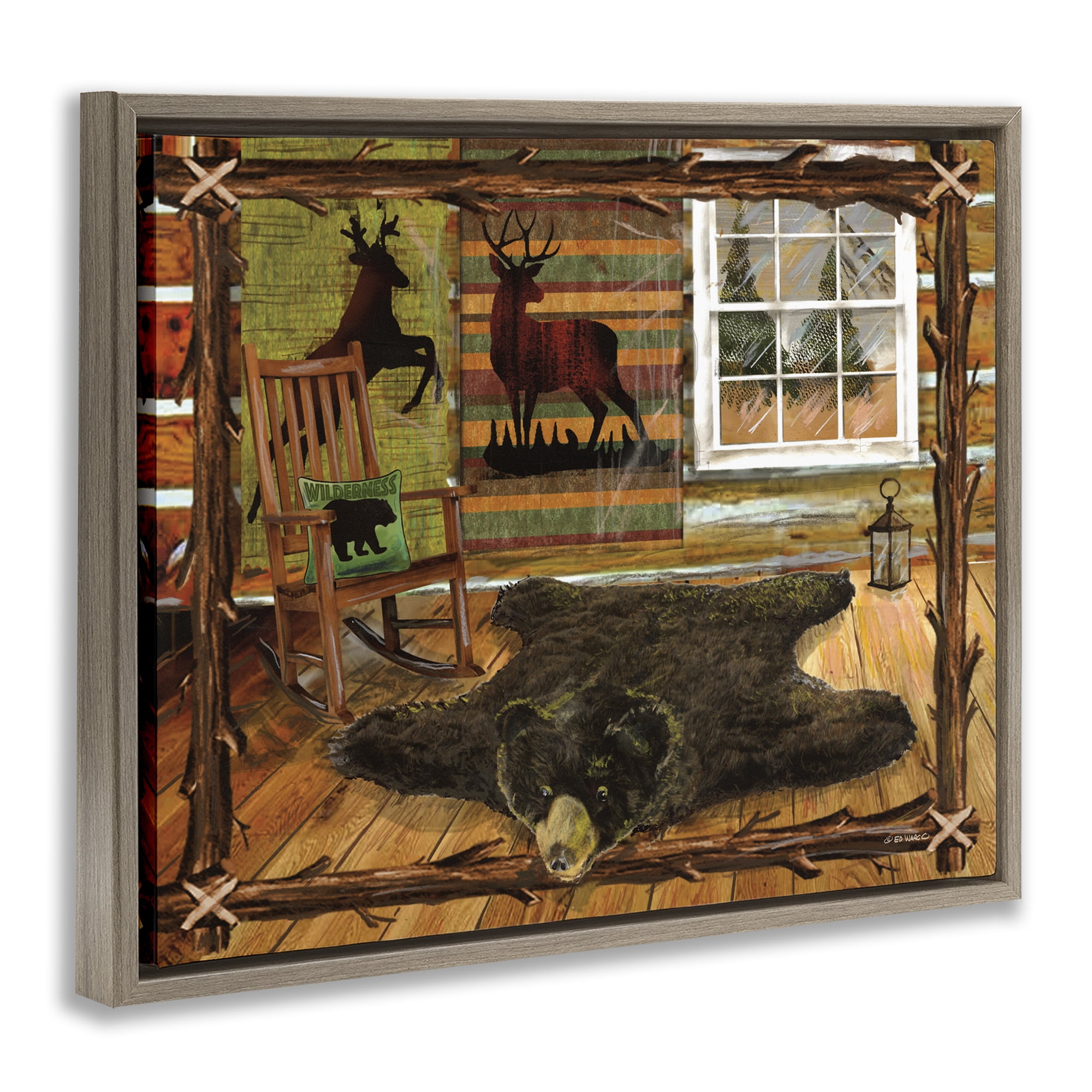 Stupell Industries Rustic Cabin with Border Animals & Insects Painting Brown Floater Framed Art Print Wall Art, 21 x 17