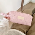 thumbnail image 2 of Quilted Heart Polka Dot Pencil Pouch Soft Fabric Wristlet Storage Bag Single Compartment Holds 30 Pens for Office Desk Travel Cosmetic Organizer, 2 of 7