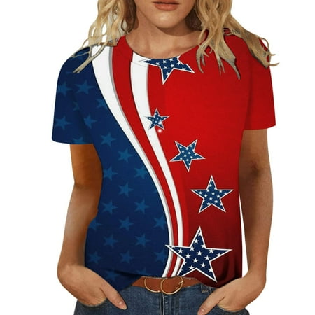 

KEJIG Black Corset Tops For Women Women s Summer Casual Crewneck Short Sleeve T-Shirts Flag Print Fit Basic Tops Tees Blouses