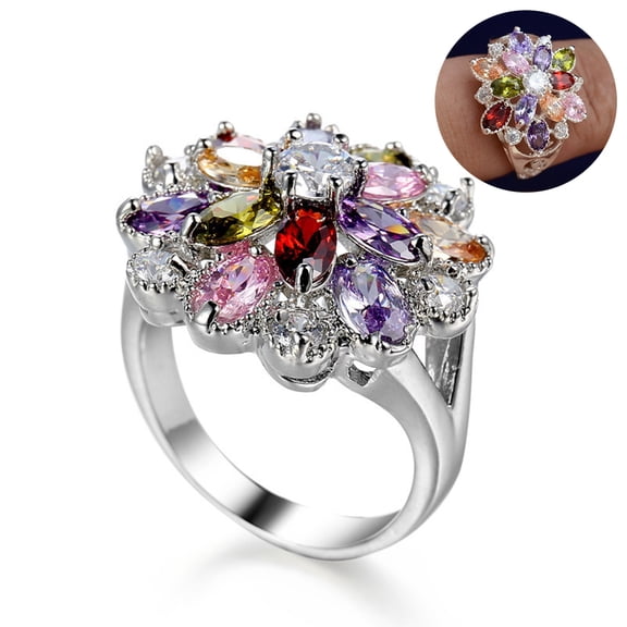 Soumake Women Multicolor Cubic Zirconia Inlaid Ring Wedding Engagement Jewelry Gift Fashion