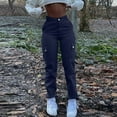 thumbnail image 1 of Cargo Jeans For Women Mid With Elastic Waist Plus Size Skinny Lifting Denim With Pockets, 1 of 7