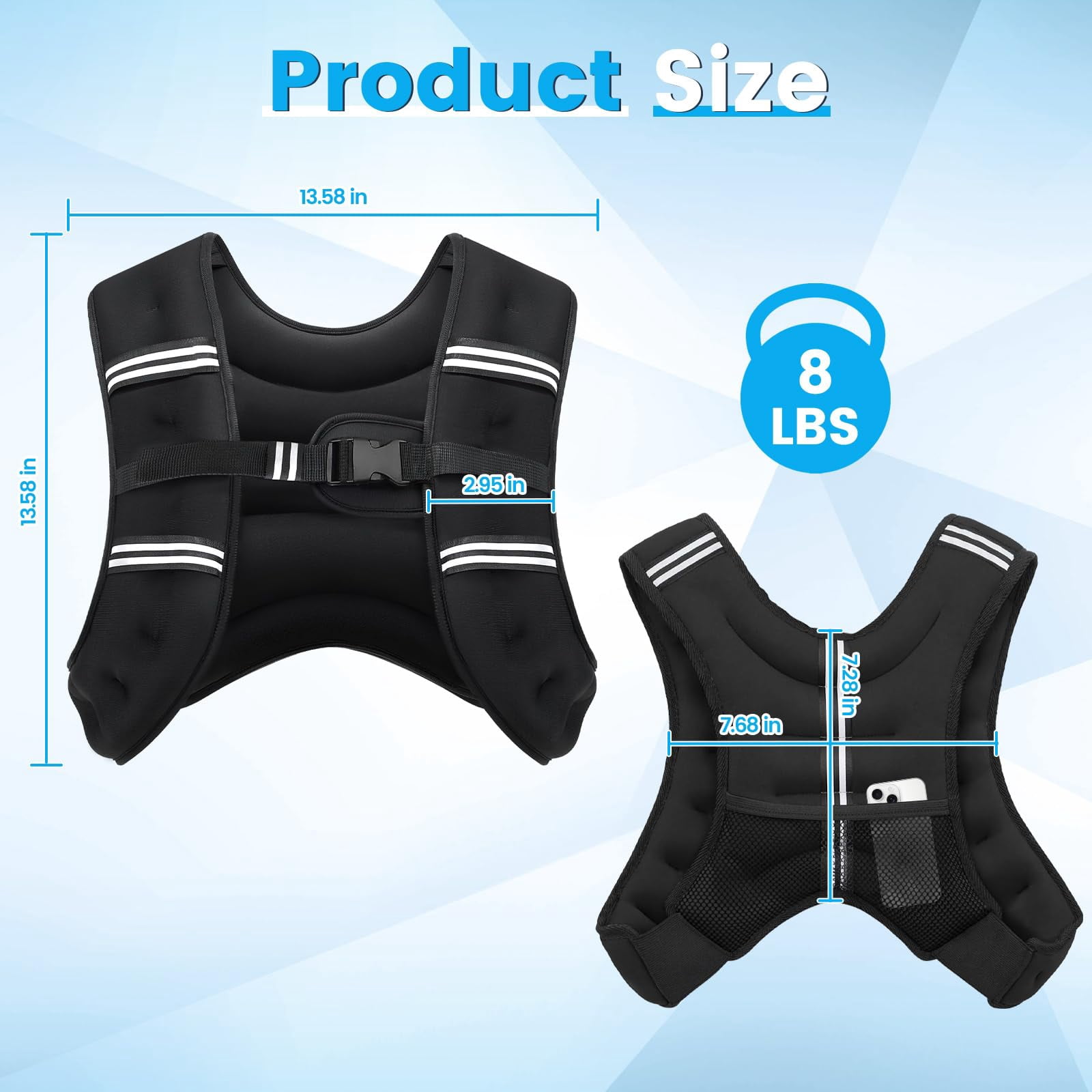 Black 8LB Weighted Vest For Workout Strength Running Fitness