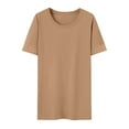 thumbnail image 6 of Ecqkame Plus Size Tops for Women Casual Short Sleeve Round Neck T Shirts Summer Solid Color Loose Breathable T-shirt Khaki XL, 6 of 6
