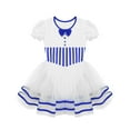 thumbnail image 3 of Yeahdor Girls Figure Skating Mesh Leotard Dress Bowknot Puff Sleeves Striped Christmas Dance Costume Blue 6, 3 of 7