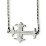 Stainless Steel Brushed & Polished Sideways Cross Necklace 21.5 Inch