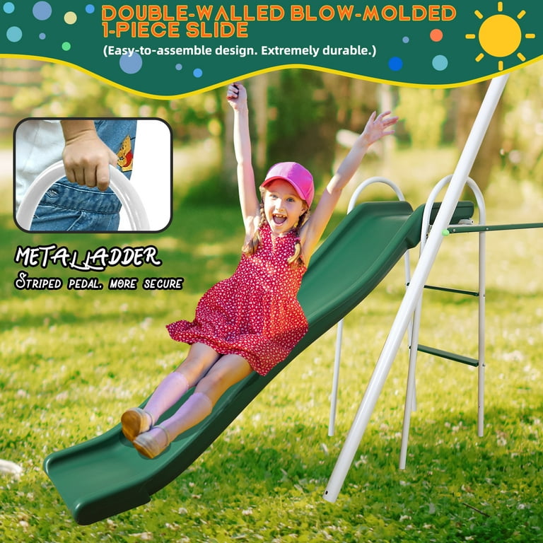 SMkidsport 6-in-1 Metal Swing Set with Slide, Seesaw, Trapeze, 2