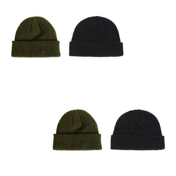 US 2 Pc Cuff Beanie Slouchy Knit Ski Skull Cap Warm Stocking Hat Striped Solid