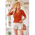 thumbnail image 3 of Arach&Cloz Women's V-Neck Short Sleeve Special Rib Knitted Pattern Casual Tops Sweater Spring Summer 2025, 3 of 6