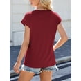 thumbnail image 2 of IWEMEK Short Sleeve Blouses for Women Dressy Casual Shirts Elegant Chic Winered Round Neck Lady Tops, 2 of 7