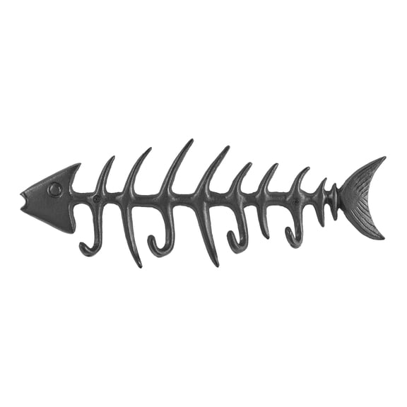 Danya B Dark Brown Cast Iron Fishbone Wall Sculpture Utility Hook Unit with 4 Hooks