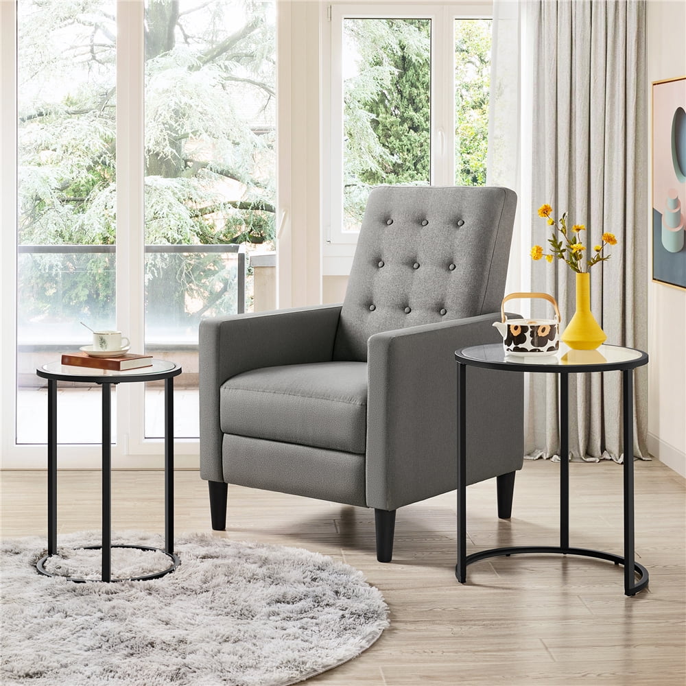 Topeakmart 2-Piece Round Nesting End Table Set with Metal Frame and Glass Top, Black