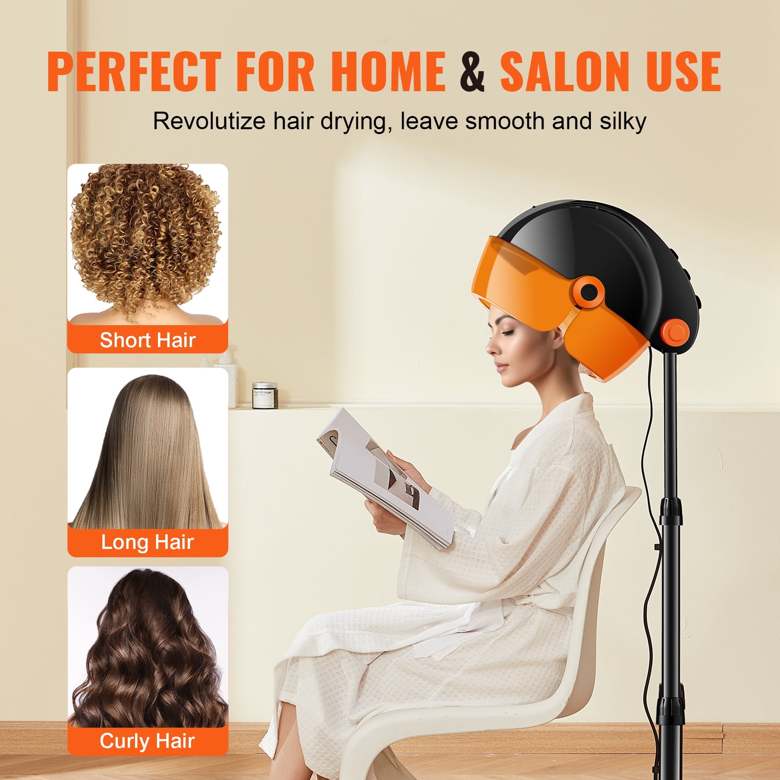 KFFKFF Ionic Hair Dryer with Hood, 1875W Professional Bonnet Hair Dryer, Timer Function, 3 Heat Settings & Speed Control, Portable Floor Stand with Wheels for Salon & Home Spa