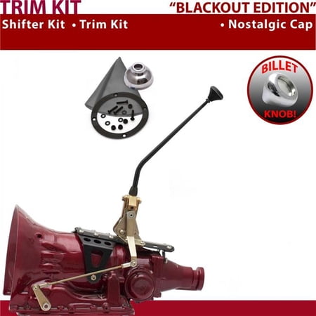 American Shifter TH400 Shifter Kit Black 12 in. Trim Kit Push Button Cap Gray Boot Billet Knob for F1216
