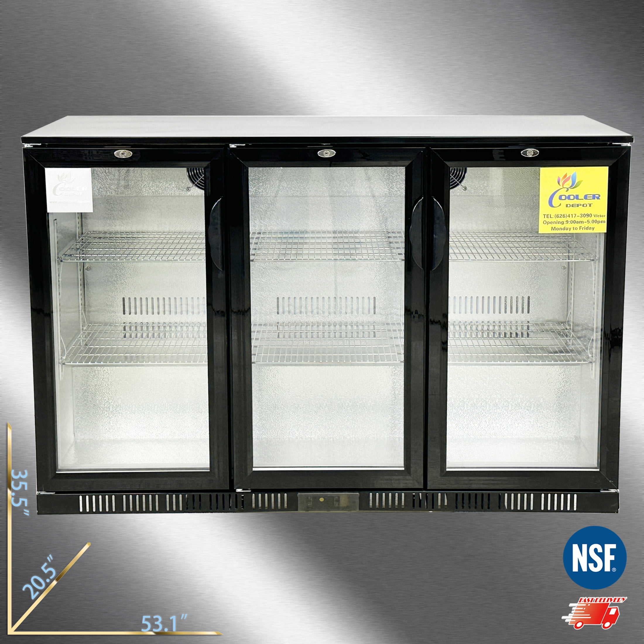 Cooler Depot NSF 54" Beverage Merchandiser Back Bar Cooler, 11.3 cu ft, Glass Door, Model BBT350L