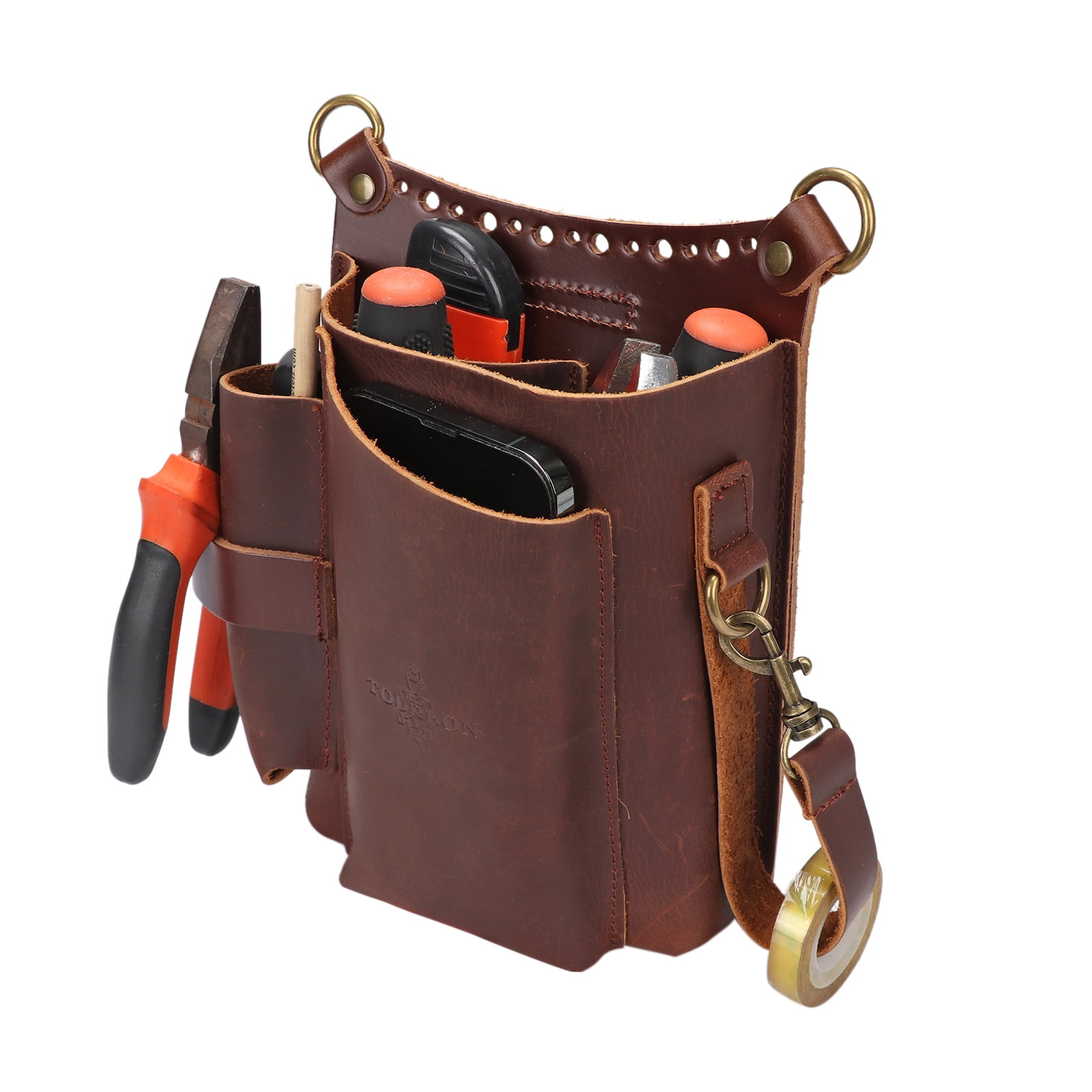 TOURBON Leather Gardening Pouch Tool Waist Bag Drywaller's Contractor Tool Carrier with Shoulder Strap Brown