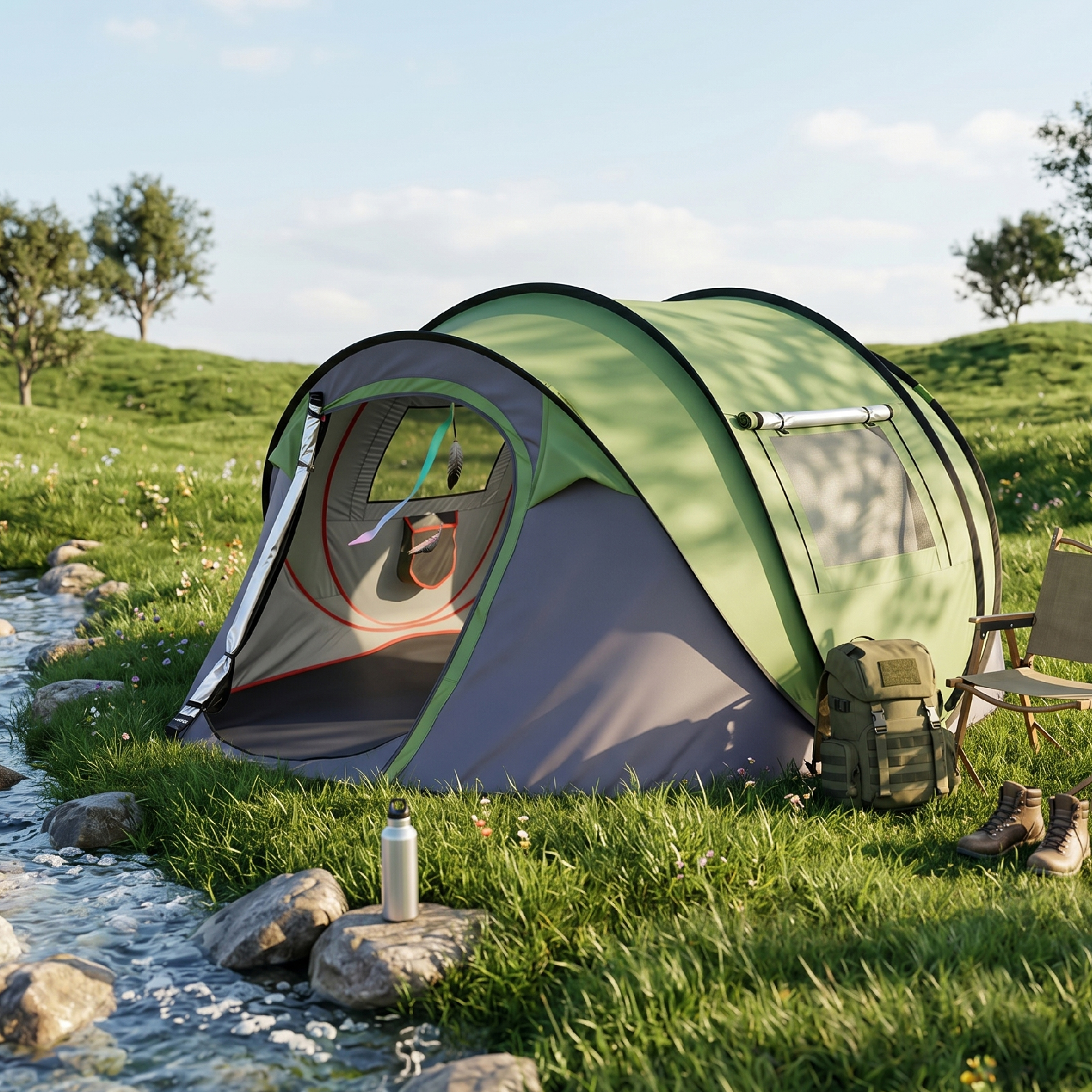 AsterOutdoor 4-Person Pop-Up Camping Tent with Awning photo 7
