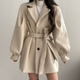 thumbnail image 3 of Fall Winter Women Jacket Turn-down Collar Single-breasted with Belt Thickened Jacket with Pockets Long Sleeves English Style A-line Dating Commuting Overcoat, 3 of 8