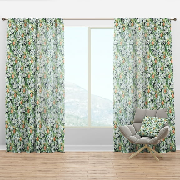 Designart 'Flowers With Green Leaves XI' Floral Curtain Panel