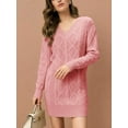 thumbnail image 5 of Womens V Neck Mini Sweater Dress Cable Knit Long Sleeve Casual Loose Fall Tunic Pullover Sweaters Pink L, 5 of 7