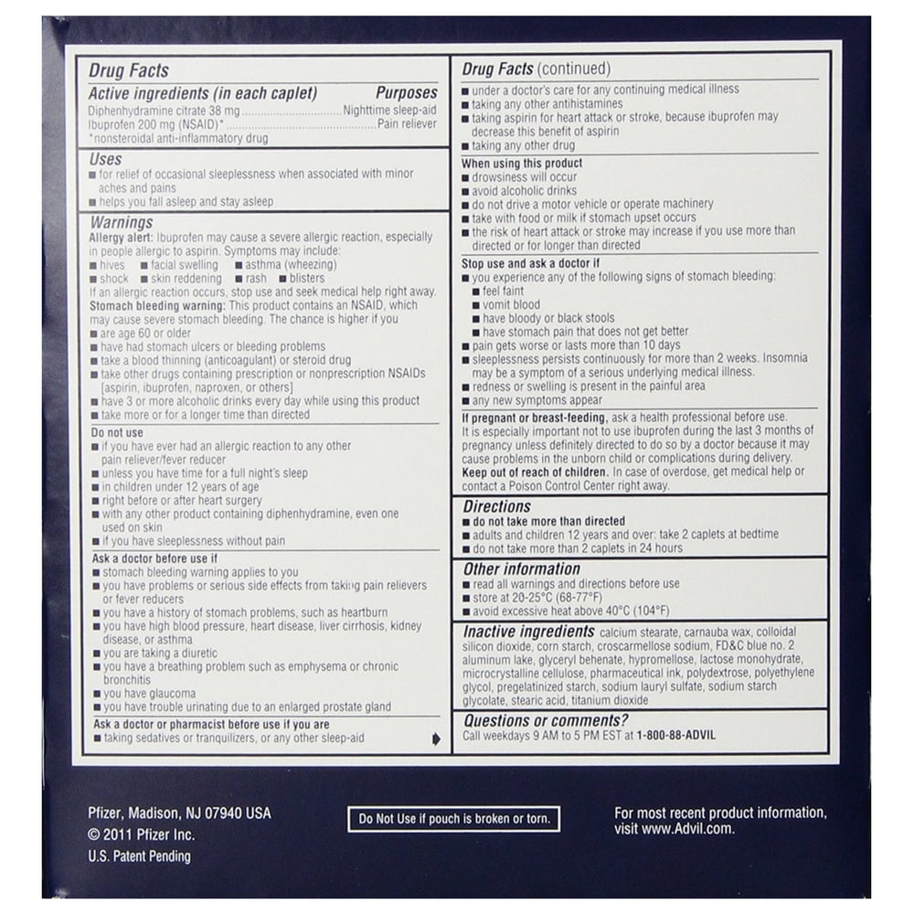 Advil PM Pain Reliever and Sleep Aid 200Mg Ibuprofen Temporary Pain Relief ( 2Ct. Packs) -100 Caplets