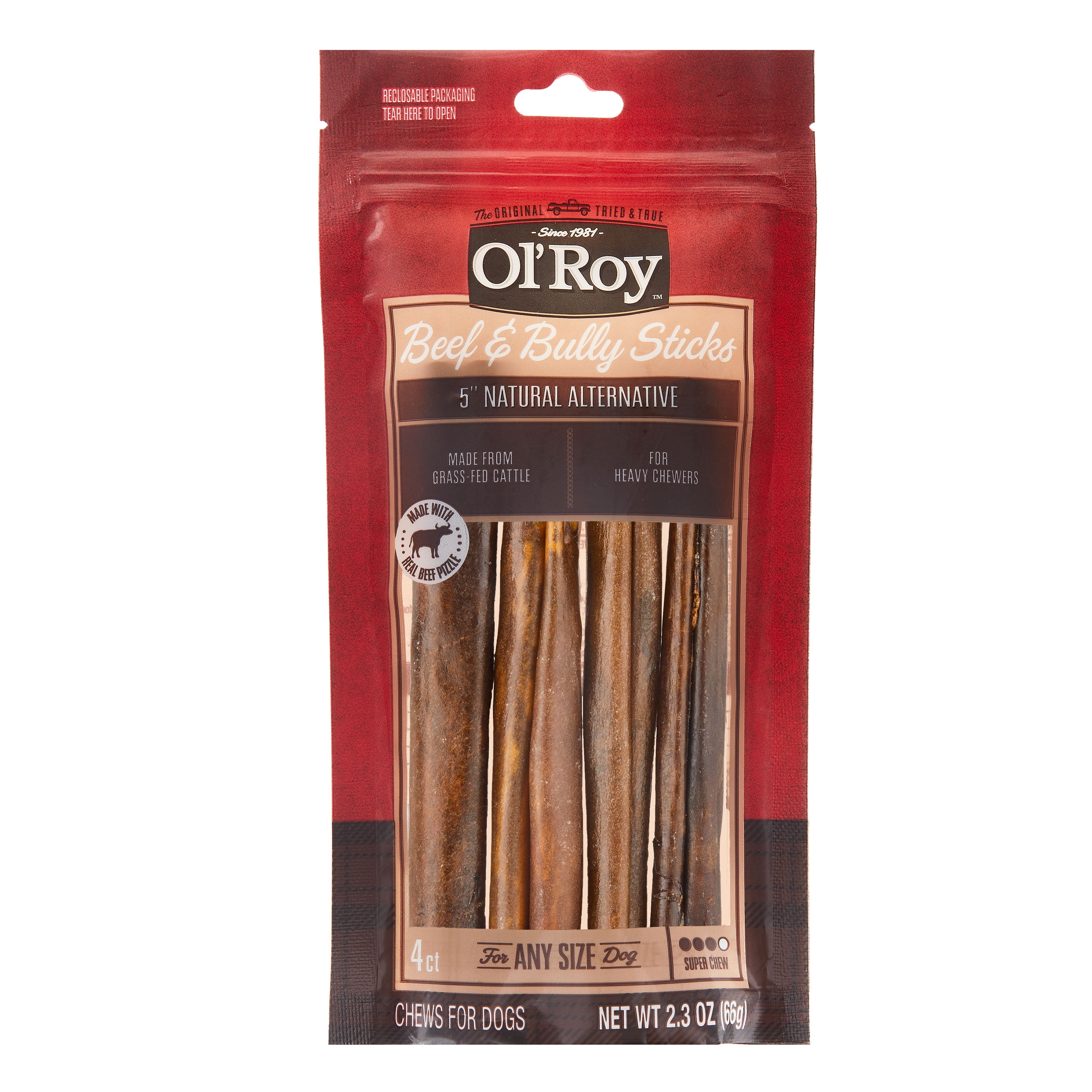 Ol' Roy Beef & Bully Sticks, 5" Natural Alternative, 4 Count