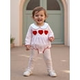 thumbnail image 5 of BemeyourBBs Newborn Baby Girls Valentines Day Outfits Bubble Romper Stripe Heart Embroidery Long Sleeve Peter Pan Collar Bodysuit Spring Clothes, 5 of 9