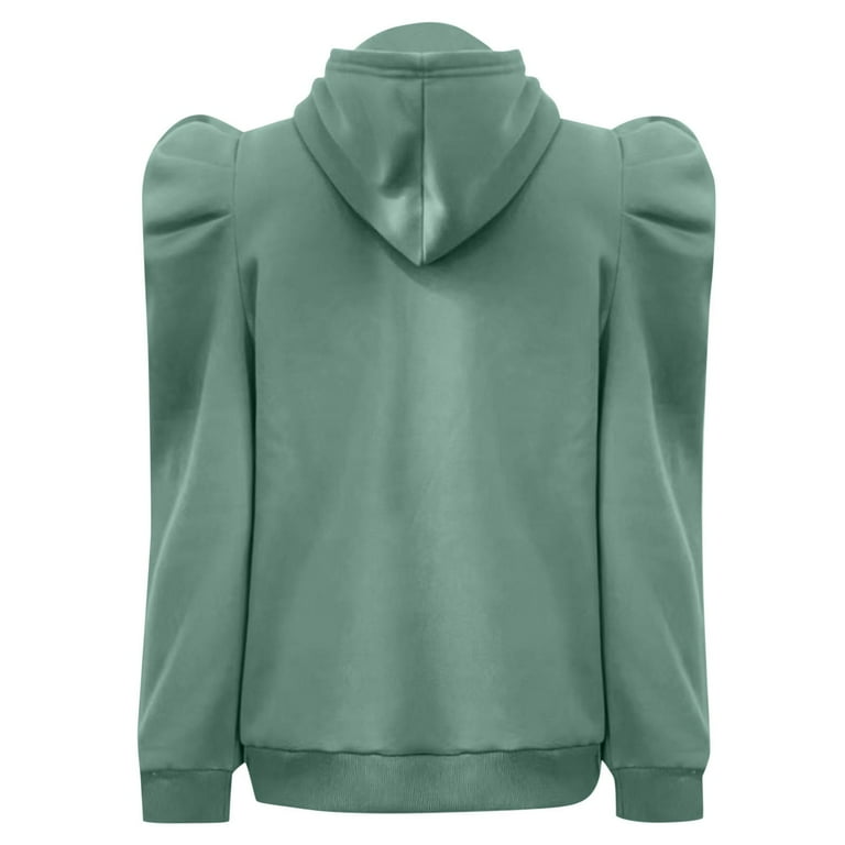 Women Casual Puff Long Sleeve Hoodies Drawstring Pullover Sweatshirts Loose Fit Solid Shirts Fall Fashion Sweatshirt Long Length Zippe Hoodie Walmart