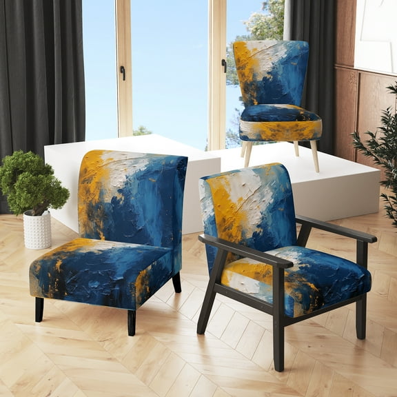 Designart "Blue and Yellow Intuitive Expressions I" Upholstered Abstract Accent Chair and Modern & Contemporary Arm Chair - Multiple Color & Pattern