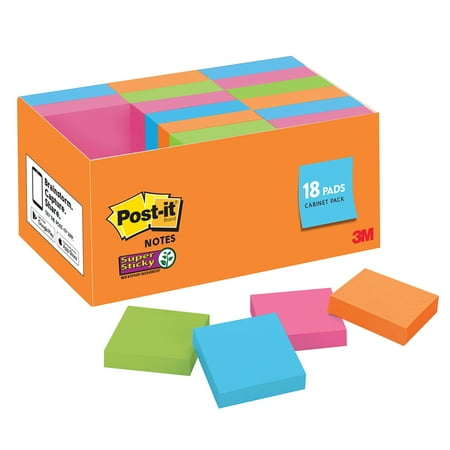 UPC: 0638060856291 | Post-it® Super Sticky Notes  1-7/8 in x 1-7/8 in  18 Pads  90 Sheets/Pad  2x the Sticking Power  Energy Boost Collection