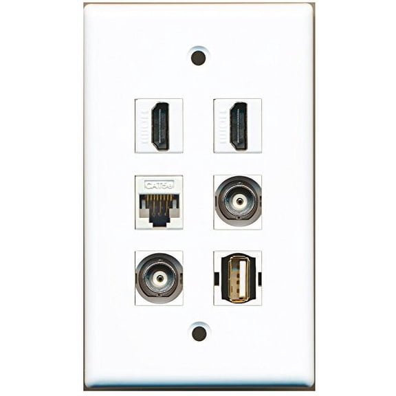 RiteAV - 2 HDMI 1 Port USB A-A 2 Port BNC 1 Port Cat5e Ethernet White Wall Plate