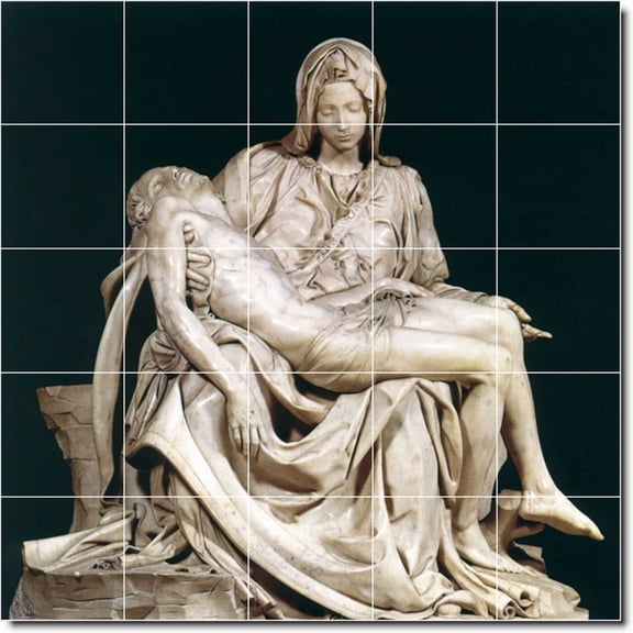 Ceramic Tile Mural-Michelangelo Sculpture 3. 21.25" w x 21.25" h using (25) 4.25 x 4.25 ceramic tiles