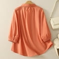 thumbnail image 4 of Loose Linen Shirts Button Up Collared Summer Fall Clothes 3/4 Length Sleeve Tops Casual Womens Blouses (2XL, Orange), 4 of 7