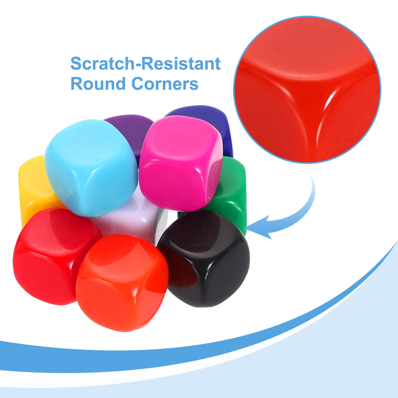 50Pack Rounded Blank Six Sided Dice 20mm/0.8inch Acrylic Dice, 10 Colors