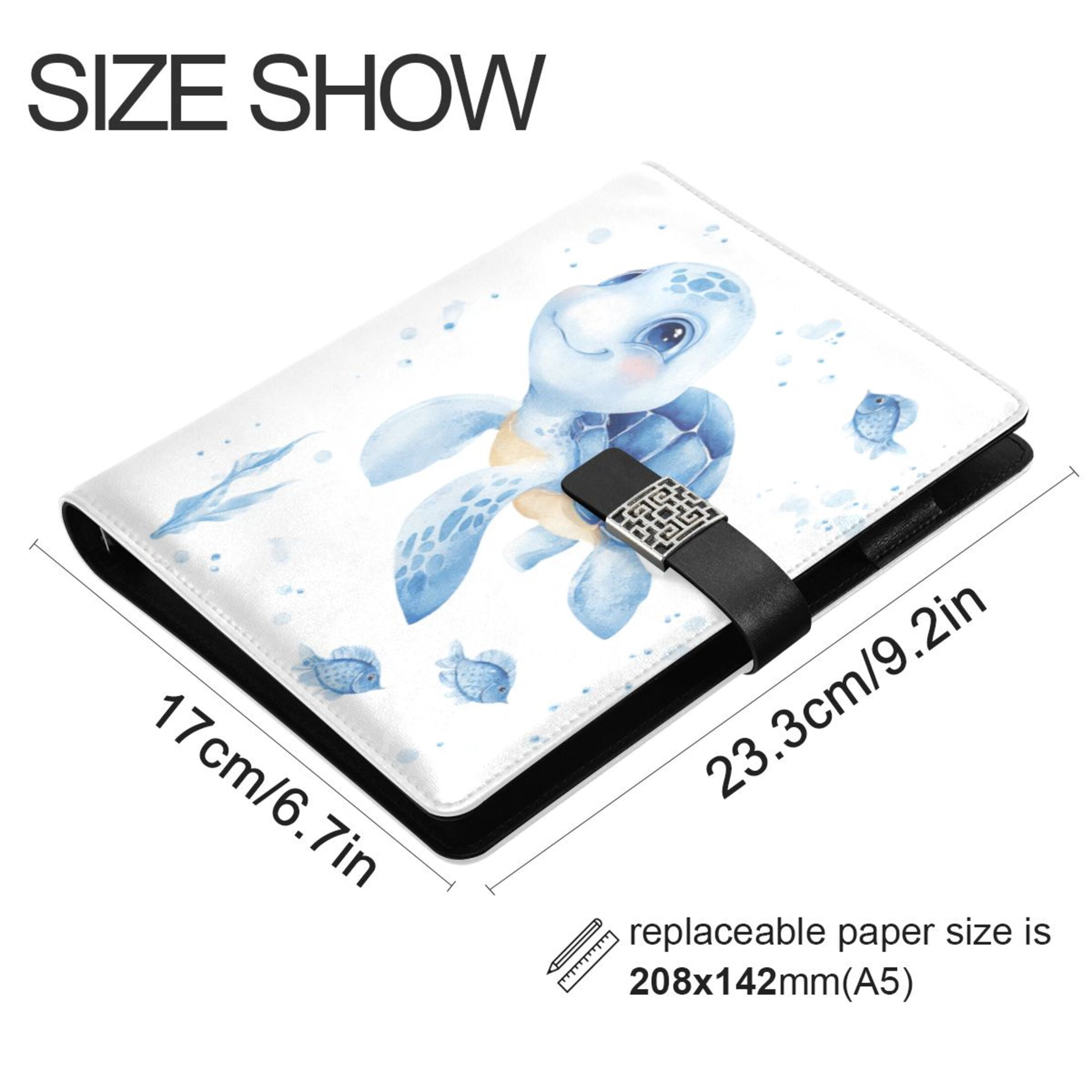 Leather Planner Leather Notebook Notebook Journal Binder Design Pen Pocket Design Convenient for Storage Sea Turtle Sticker