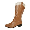 thumbnail image 3 of UngA Women Boots Cowgirl Pull On Cowboy Boots Mid Calf Western Boots Available in Regular and Wide Calf Brown,Size 8, 3 of 7