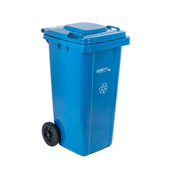 Clean Tek Professional 64 gal Rectangle Blue Plastic Wheeled Recycling Bin - with Lid - 28 1/2" x 23" x 43" - 1 count box