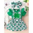thumbnail image 3 of Arvbitana Baby Girls Ireland Festivals 3Pcs Outfits Short Sleeve Romper + Clover Patch Striped Suspender Skirt + Headband Sets Newborn Infant Cute Clothes 0-18 Months, 3 of 10