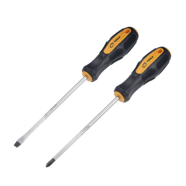 Juego de destornilladores magnéticos de eje redondo S2 de acero #2 Phillips / ranurado de 6" con mango negro+amarillo antideslizante