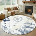 thumbnail image 2 of Lighthouse Sailboat Seagull Round Area&nbsp;Rug 5ft Nautical Ship Ocean Blue Sketch Non-Slip&nbsp;Washable Circle Rugs Soft Felt Indoor Floor Mat for Bedroom Kitchen Living Room Bathroom, 2 of 9