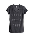 thumbnail image 1 of Thread Tank Happy Holla Days Women's Relaxed V-Neck T-Shirt Tee Charcoal Large, 1 of 4