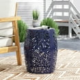 thumbnail image 4 of 16.5" Navy Blue Metal End Table - Large Outdoor Side Table with Palm Leaf Design, 4 of 10