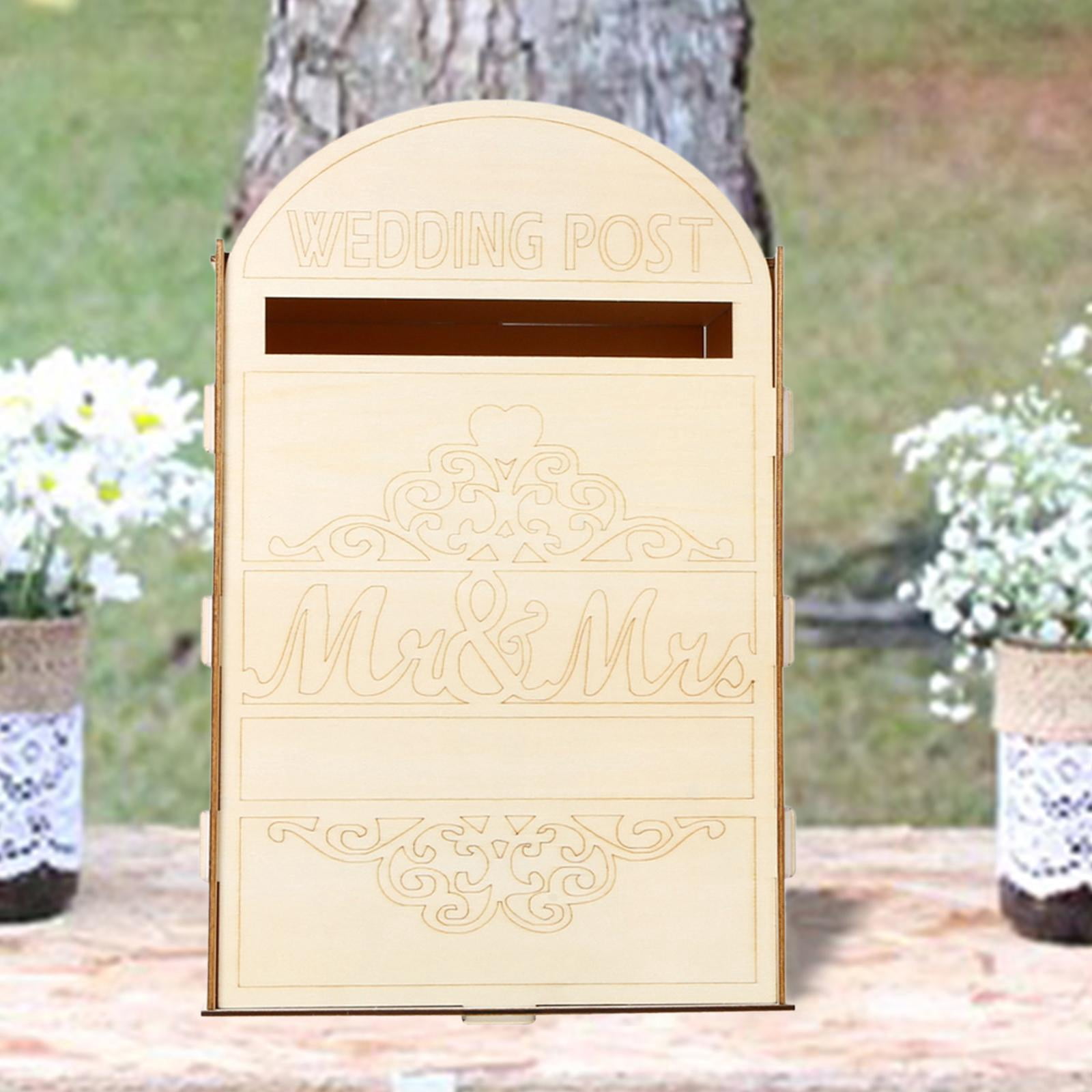 Tachiuwa Wedding Card Box Letterbox Decorative DIY Wood Wedding Decor Unpainted Wedding Post Box Envelope Gift Post Card Box for Party B