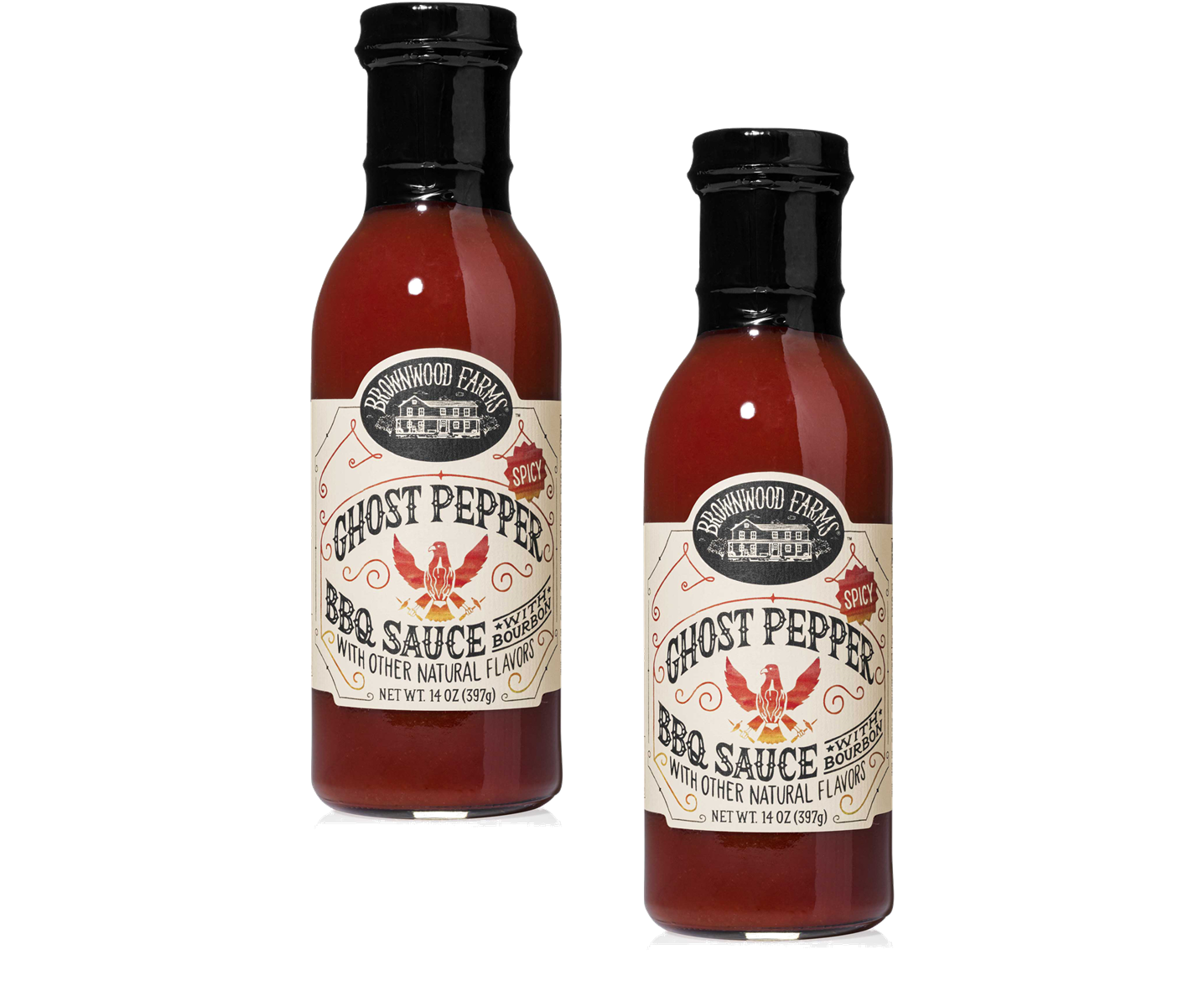Brownwood Farms Ghost Pepper BBQ Sauce, Sweet & Spicy Flavors 2Pack 14
