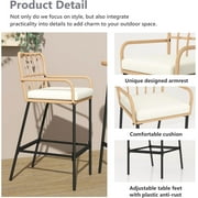 3 Pieces Outdoor Bar, Wicker Outdoor Bar Table and Outdoor Bar Stool Set of 2, Outdoor Bar Set with Thick Lumbar Pillow for Backyards, Porches-Beige