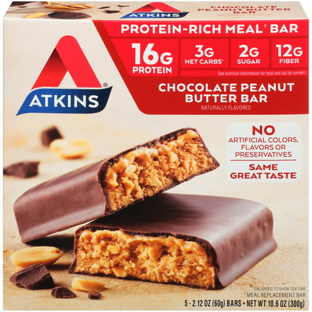 Atkins Chocolate Peanut Butter Bar, 2.12oz, 5-pack (Meal