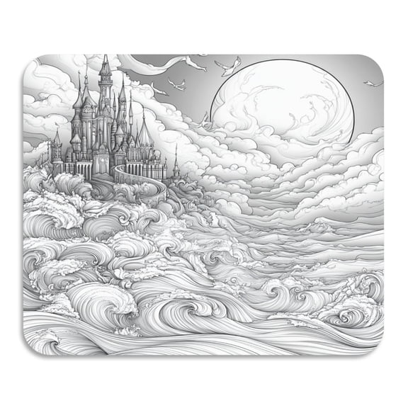 Line Art Sky Castle Diatomaceous Earth Water Absorbent Mat, Anti-Slip Rubber Backing, 15.7" x 11.8"