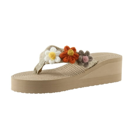 

ZTTD Fashion Spring And Summer Women Flip Flops Thick Bottom Wedge Heel Lightweight Colorful Flowers Comfortable Beach Style Women s Slipper A